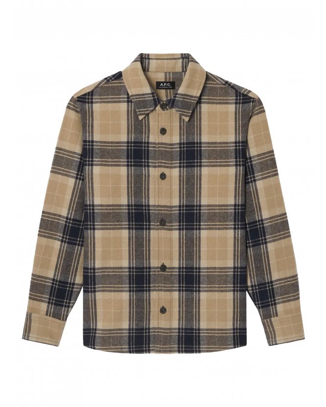A.P.C. Mens Bobby Checked Overshirt Dark Navy/Beige