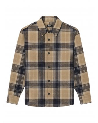 Mens Bobby Checked Overshirt Dark Navy/Beige