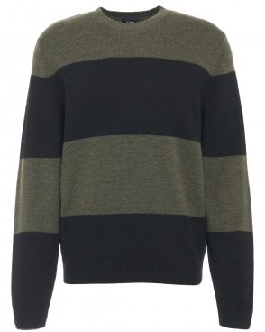Mens Loic Straight Fit Striped Band Wool Jumper - Black/Khaki