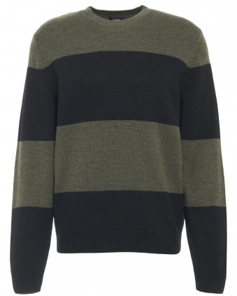 Mens Loic Straight Fit Striped Band Wool Jumper - Black/Khaki