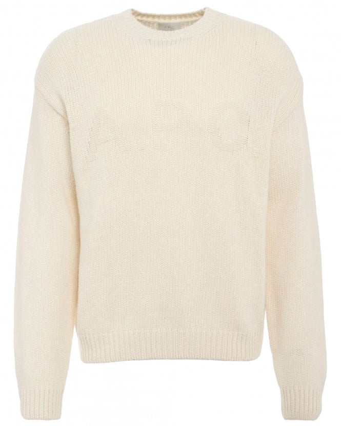 A.P.C. Mens Loose Fit Tone-On-Tone Logo Jumper - Beige Cream (Ecru)