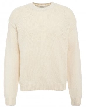 Mens Loose Fit Tone-On-Tone Logo Jumper - Beige Cream (Ecru)