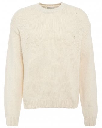 Mens Loose Fit Tone-On-Tone Logo Jumper - Beige Cream (Ecru)