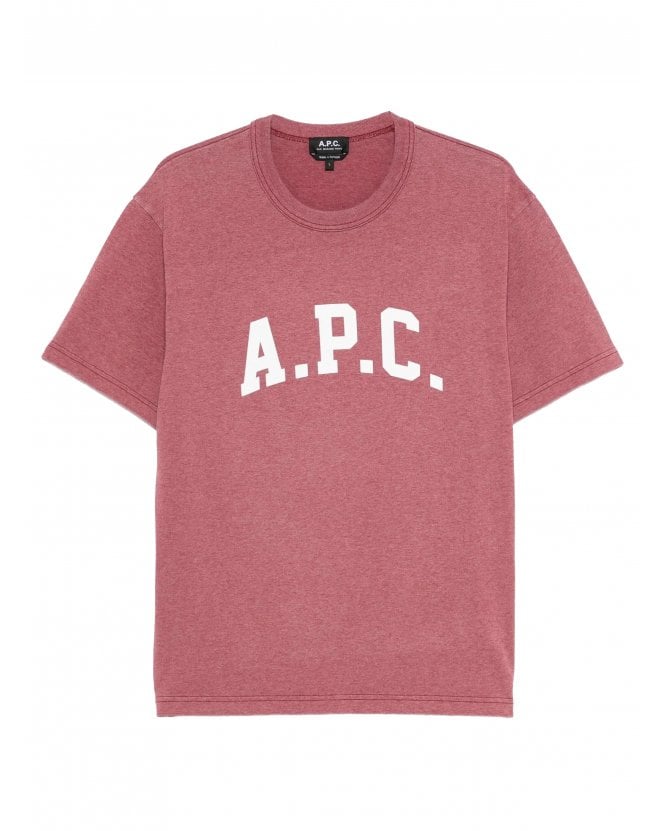 A.P.C. Mens Marcus Curved Logo T-Shirt Rouge Fonc/Blanc