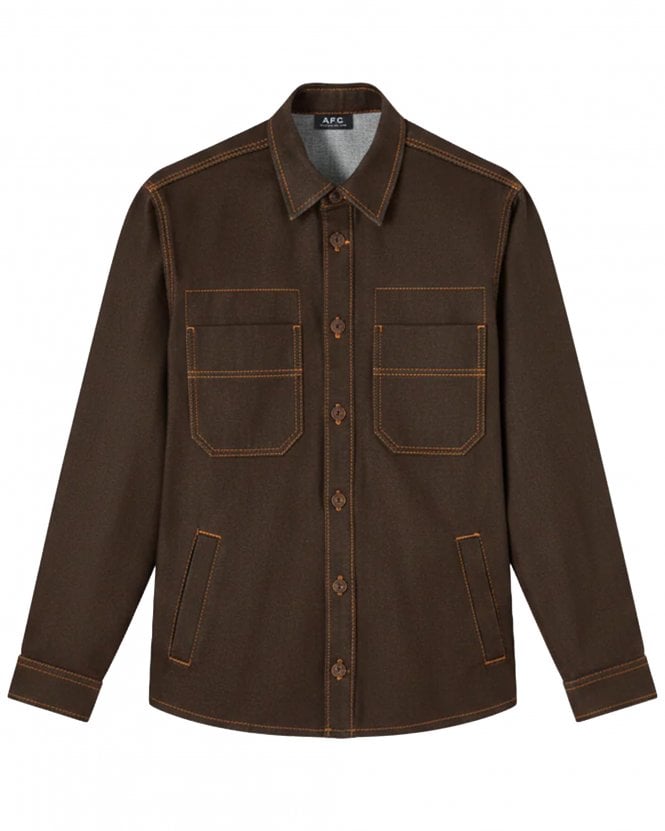 A.P.C. Mens Noah Japanese Denim Overshirt Jacket - Dark Brown