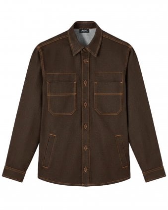 Mens Noah Japanese Denim Overshirt Jacket - Dark Brown