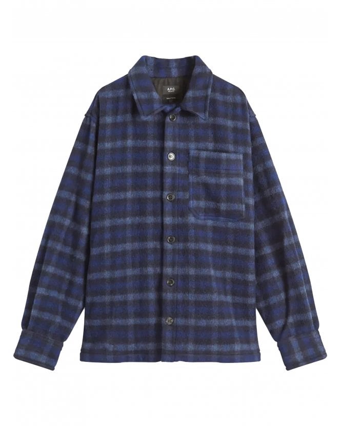 A.P.C. Mens Stanley Check Overshirt Dark Navy