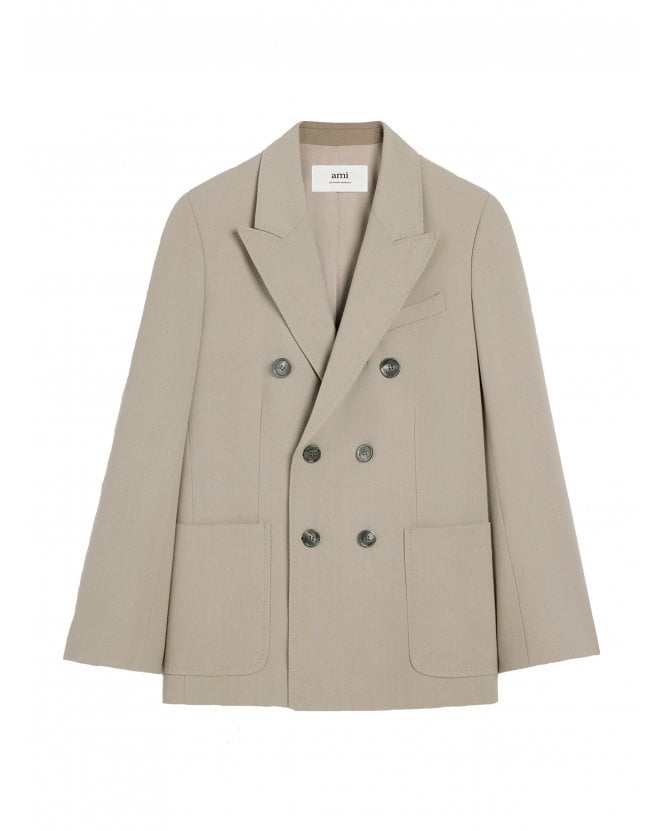 Ami Paris Ami Mens Double Breasted Blazer Jacket Light Taupe 