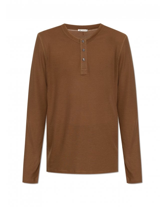Ami Paris Mens Henley Button T-Shirt Hazelnut Brown