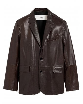 Mens Leather Blazer Jacket Dark Coffee Brown
