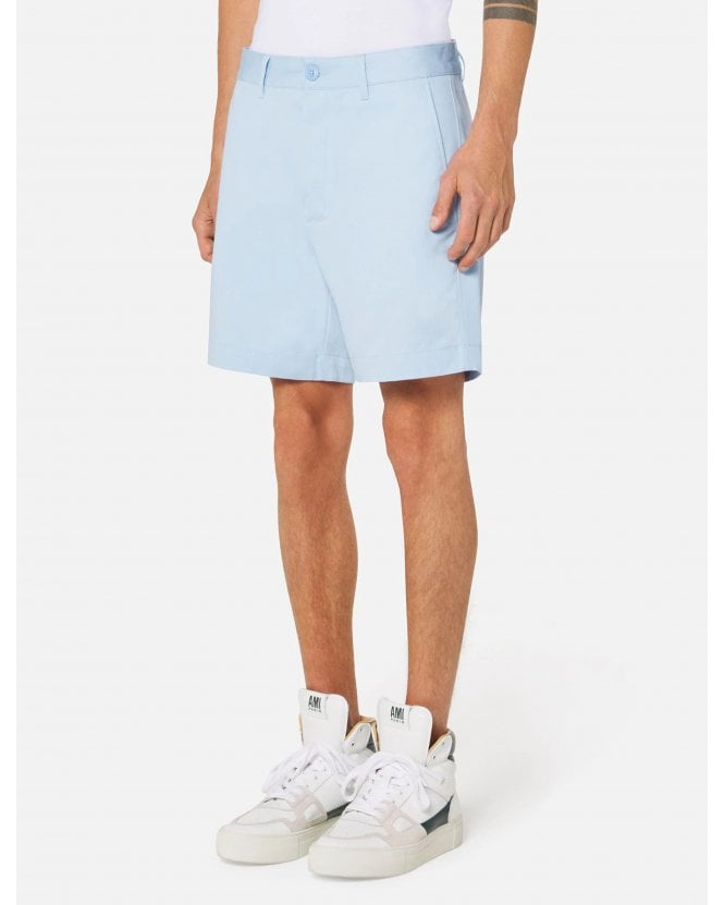 Ami Paris Mens Sky Blue Cotton Gabardine Chino Shorts
