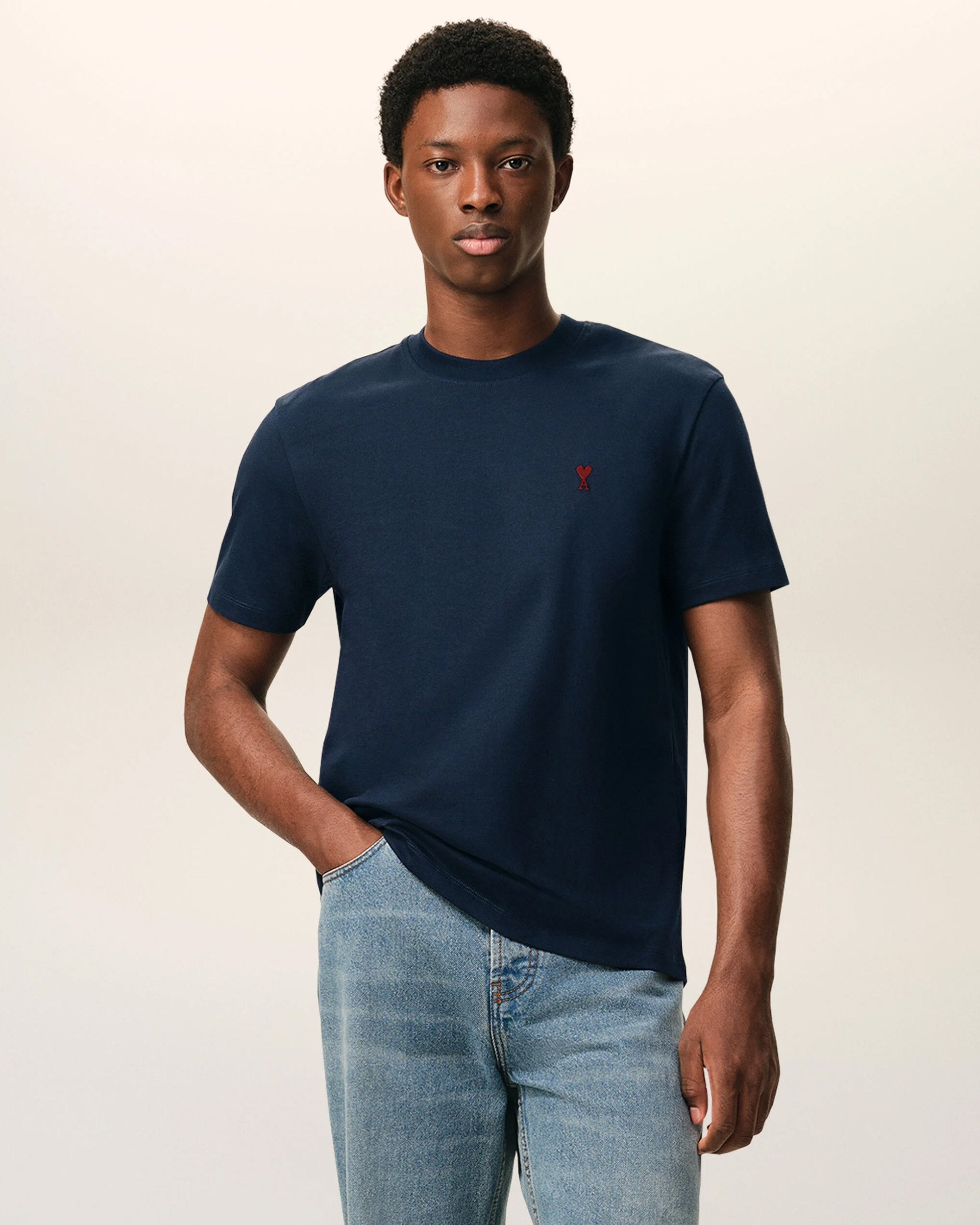 Mens Ami Paris Night Blue Ami De Coeur T-Shirt | Repertoire