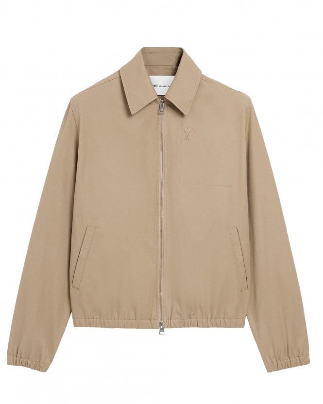 Ami Paris Mens Ami De Coeur Zipped Harrington Jacket - Taupe Beige 