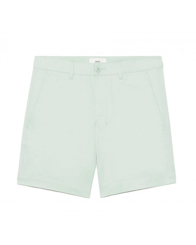 Ami Paris Mens Aqua Green Cotton Gabardine Chino Shorts