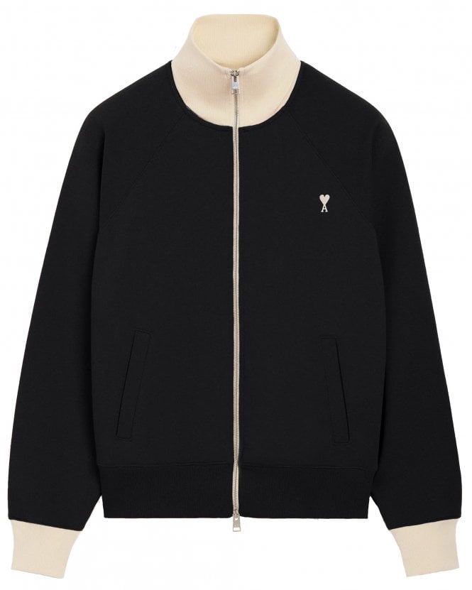 Ami Paris Mens Contrast Trims Full Zip Sweatshirt - Black/Ivory
