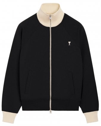 Mens Contrast Trims Full Zip Sweatshirt - Black/Ivory