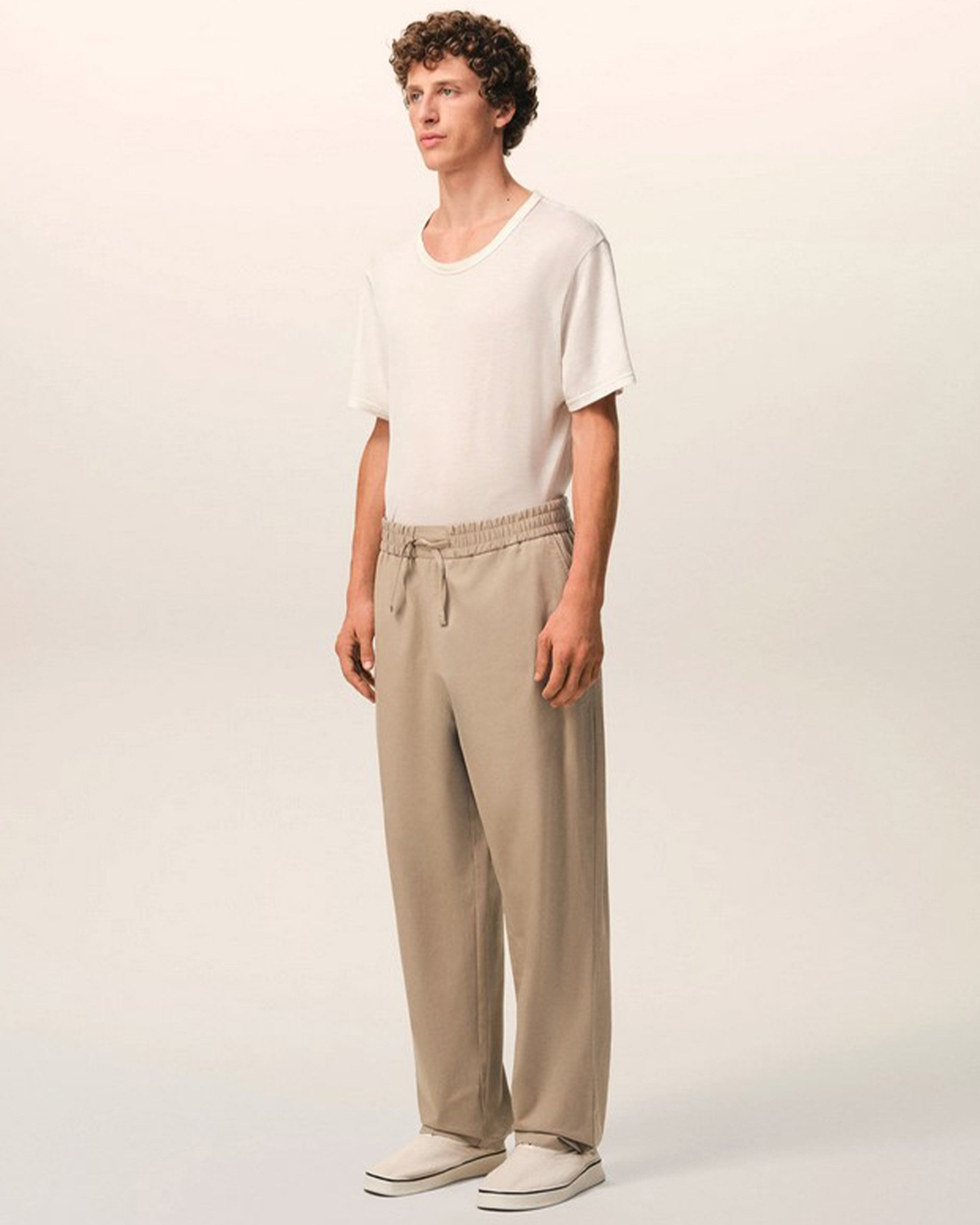 Mens Ami Paris Taupe Beige Cotton Elasticated Waist Trousers 