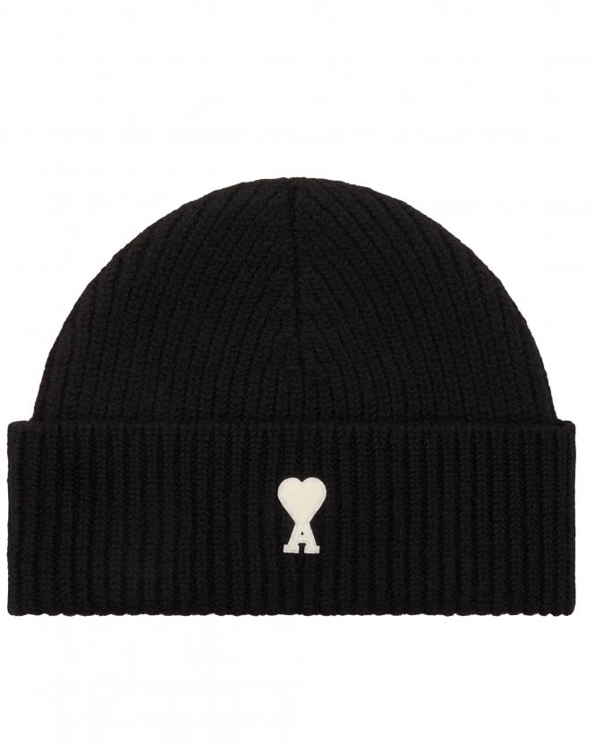 Ami Paris Mens de Coeur Wool Beanie Hat - Black/Off White