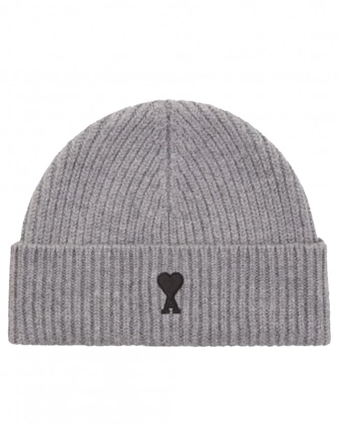 Ami Paris Mens de Coeur Wool Beanie Hat - Grey/Black 