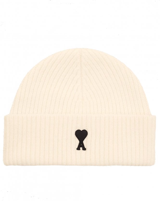 Ami Paris Mens de Coeur Wool Beanie Hat - Off White/Black