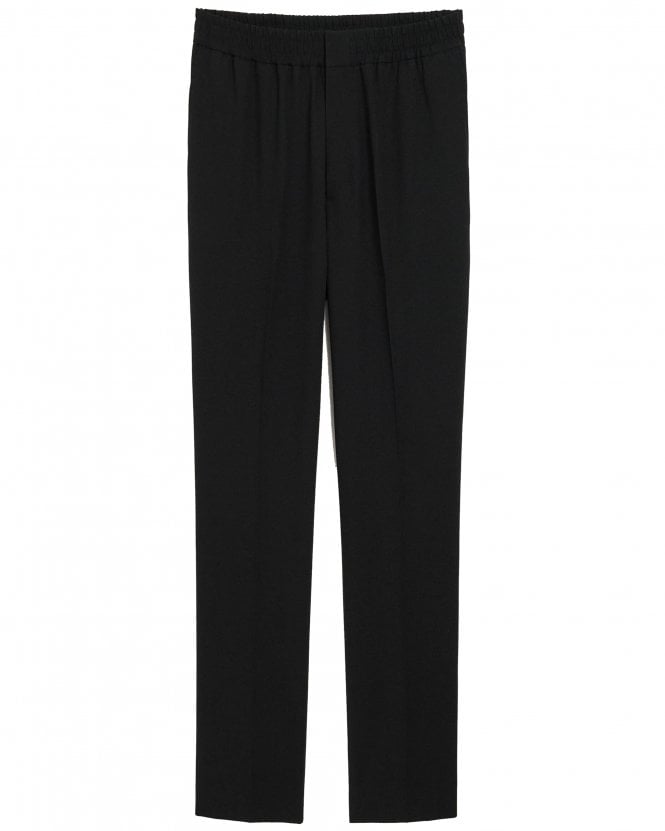 Ami Paris Mens Relaxed Fit Elasticated Waist Wool Trousers -Black 
