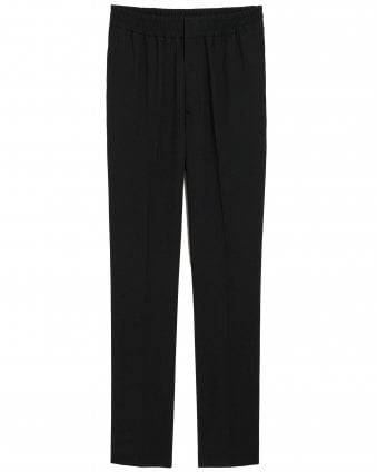 Mens Relaxed Fit Elasticated Waist Wool Trousers -Black 