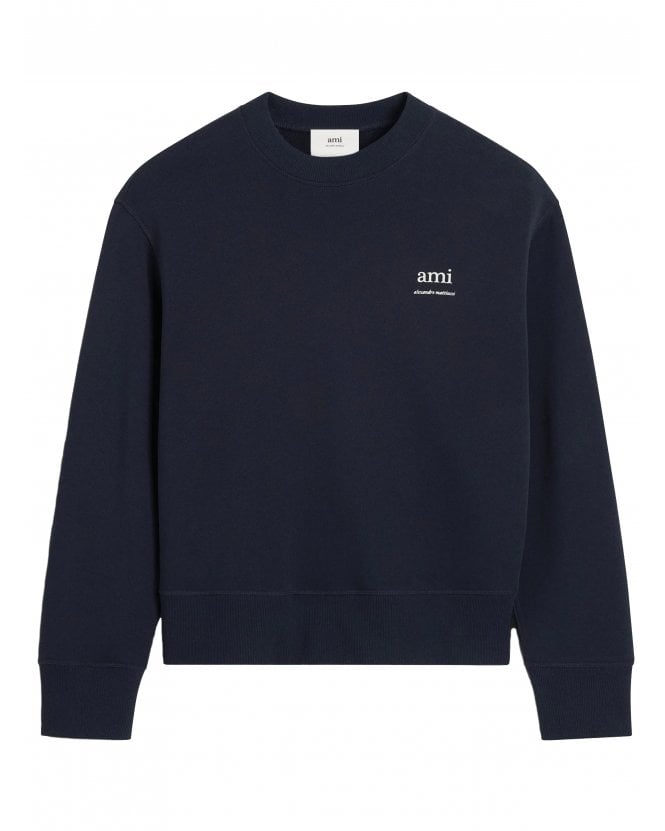 Ami Paris Mens Script Letter Sweatshirt Navy Blue