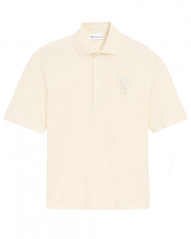 Ami Paris Unisex Ami De Coeur Boxy Fit Knitted Patch Polo - White Cream 