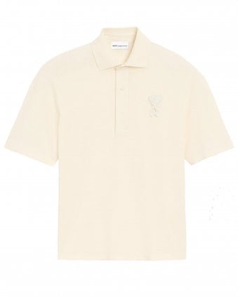 Unisex Ami De Coeur Boxy Fit Knitted Patch Polo - White Cream 