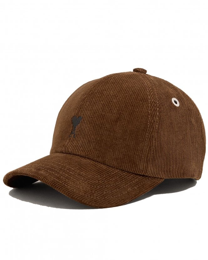 Ami Paris Unisex de Coeur Corduroy Baseball Cap - Chocolate Brown