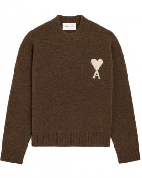 Unisex de Coeur Regular Fit Brushed Alpaca Crew Neck Jumper - Chocolate Brown/Ecru