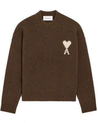 Unisex de Coeur Regular Fit Brushed Alpaca Crew Neck Jumper - Chocolate Brown/Ecru