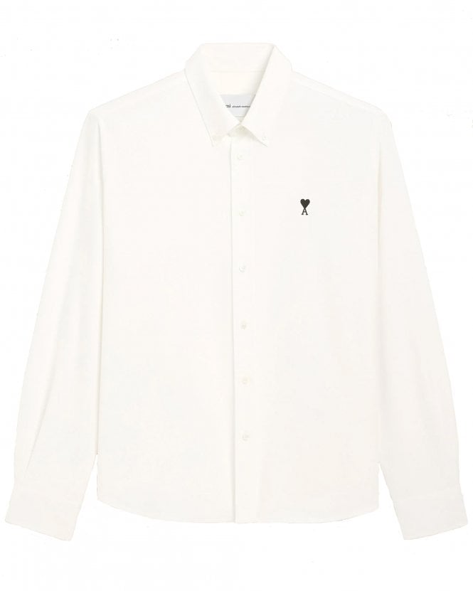 Ami Paris Unisex de Coeur Regular Fit Long Sleeve Button Collar Shirt - Natural White