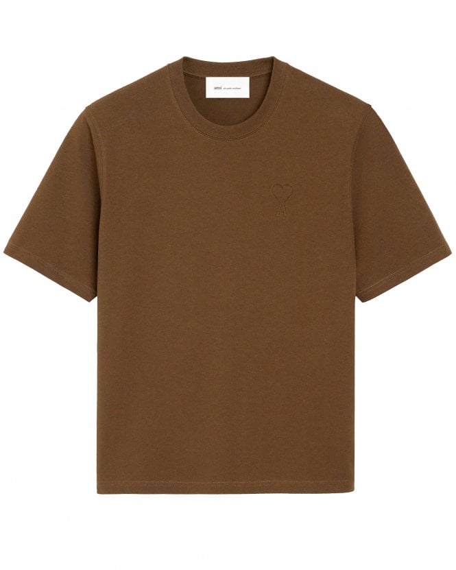 Ami Paris Unisex de Coeur Relaxed Fit Embossed T-Shirt - Chocolate Brown