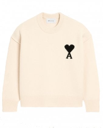 Unisex de Coeur Wool Crew Neck Jumper - Ecru/Black