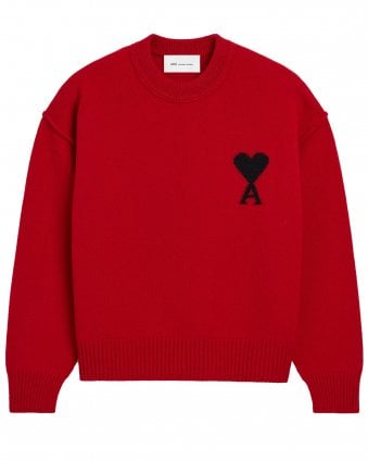 Unisex de Coeur Wool Crew Neck Jumper - Ruby Red/Black