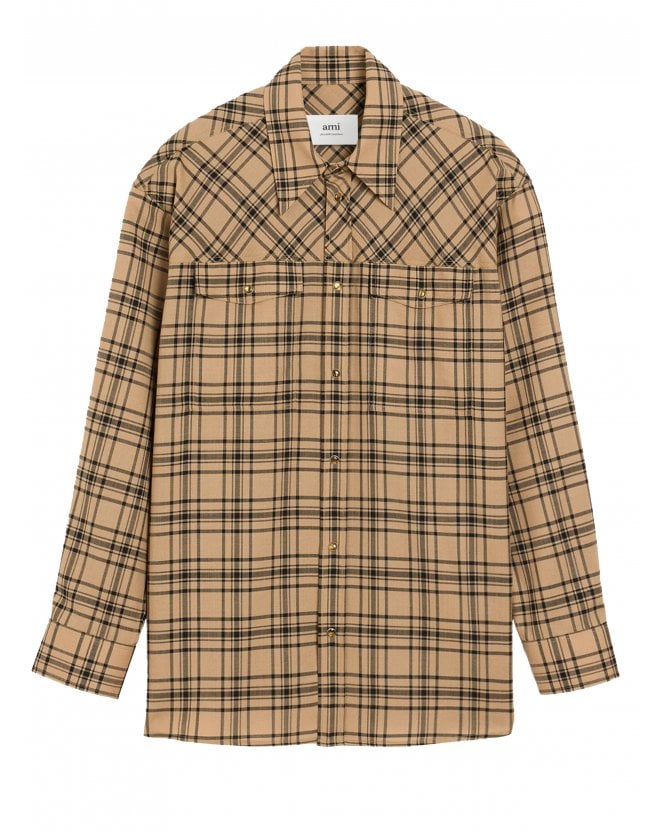 Ami Paris Unisex Checked Lumberjack Shirt Camel/Black