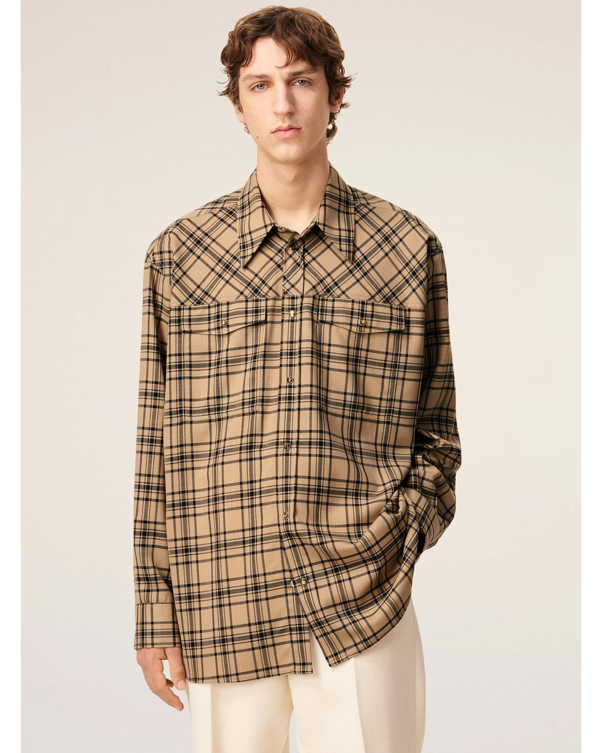 Ami Unisex Checked Lumberjack Shirt Camel/Black