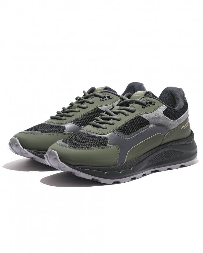 Android Homme Mens El Porto Stealth Rubberised Leather Trainers - Olive Green/Black