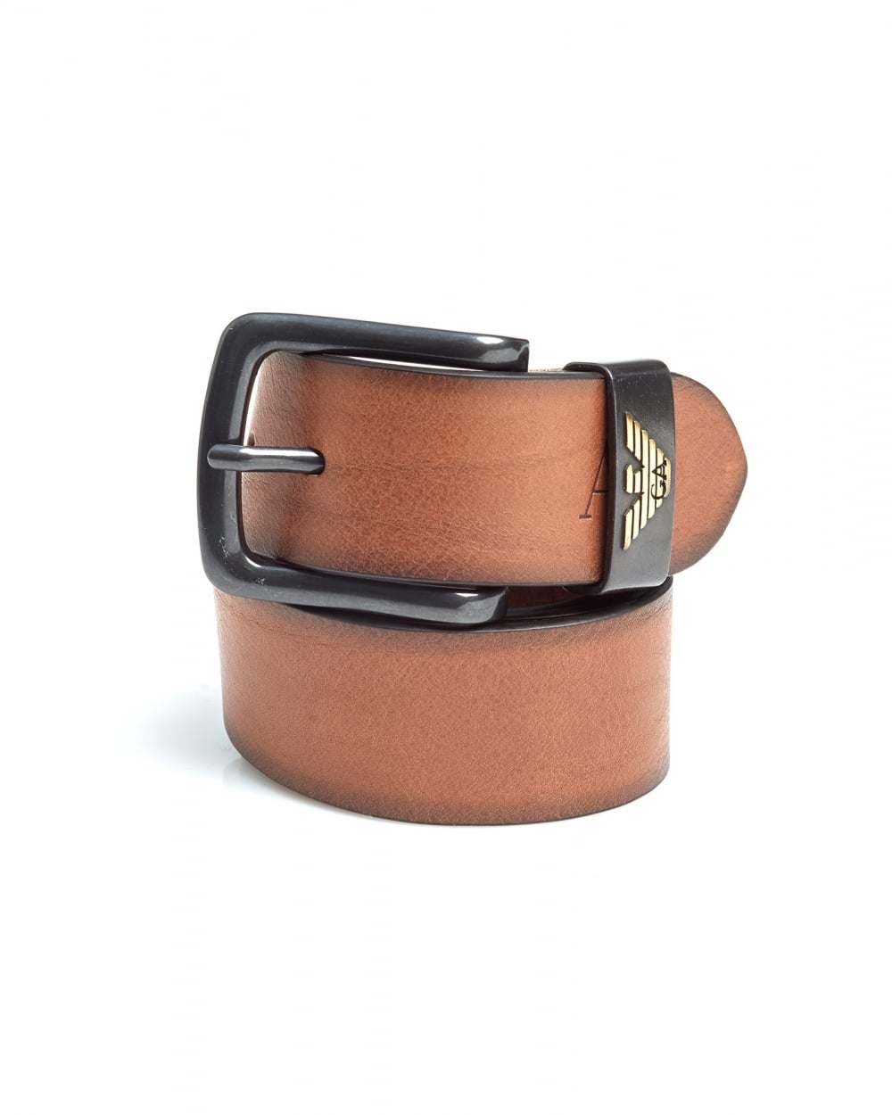 Emporio Armani Mens Cognac Brown Eagle Logo Leather Belt Menswear