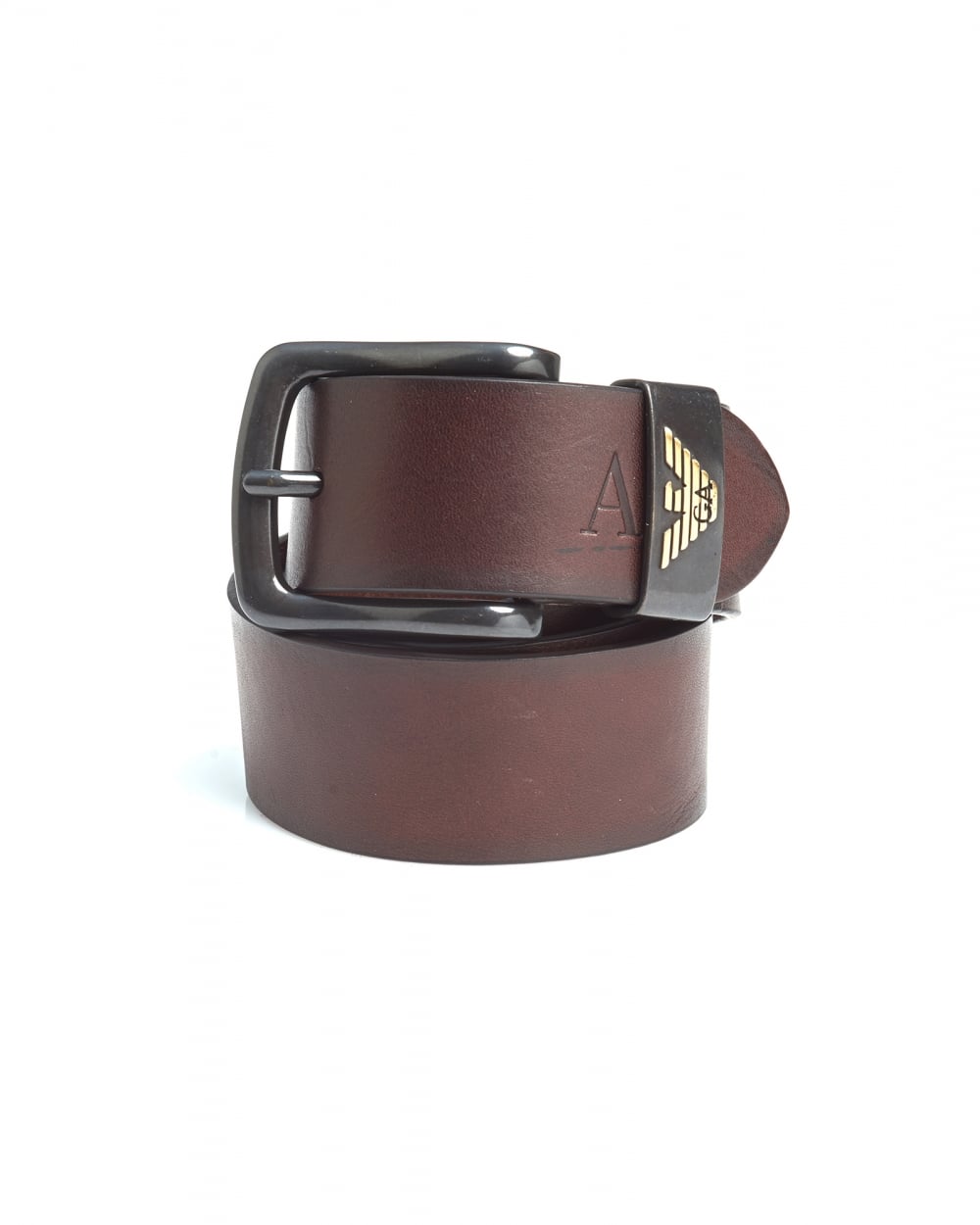 Emporio Armani Mens Dark Brown Eagle Logo Leather Belt Menswear from