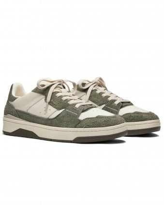 Mens Clay Leather Trainers - Light Beige/Dark Green