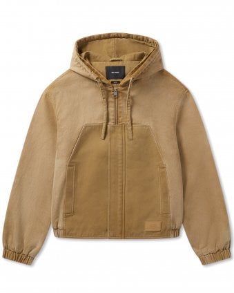 Mens Pitch Washed Cotton Zip Hooded Jacket - Camel (Beige)