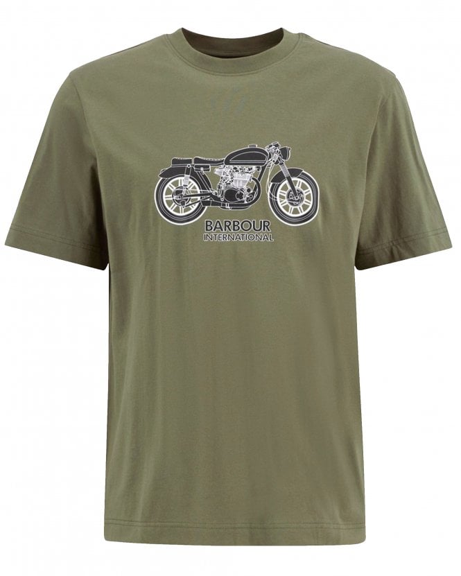Barbour Mens Piston Bike Graphic T-Shirt - Burnt Olive (Green)
