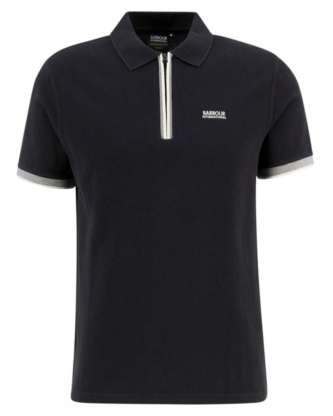 Barbour Mens Swinford Quarter-Zip Polo Shirt - Black