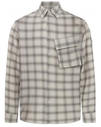 Mens Linen Scale Check Shirt Black/Stone Beige