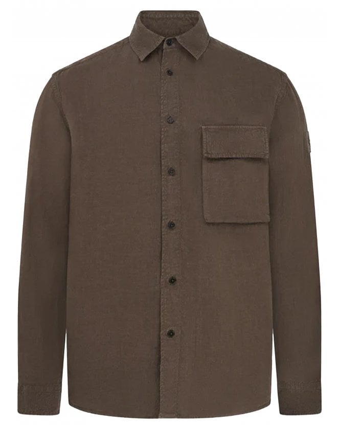 Belstaff Mens Linen Scale Shirt Army Olive Green