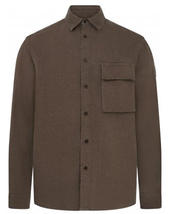 Mens Linen Scale Shirt Army Olive Green
