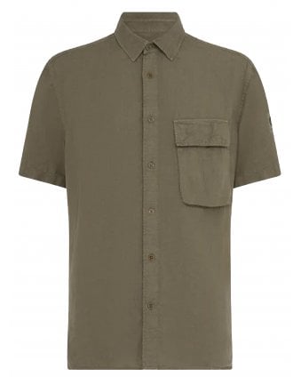 Mens Linen Scale Short Sleeve Shirt Surplus Green