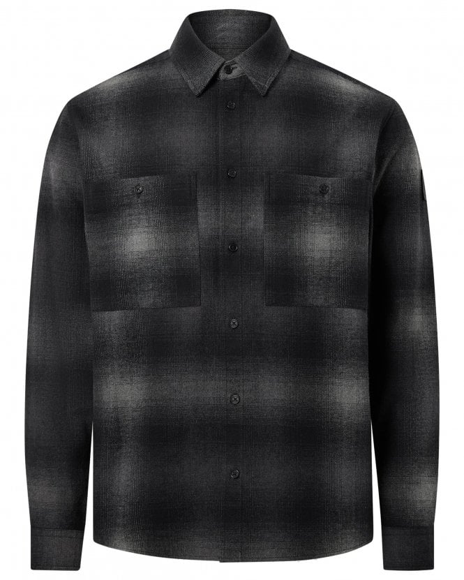Belstaff Mens Outpost Regular Fit Brushed Cotton Flannel Shirt - Black